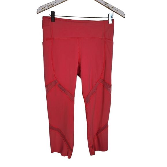 LULULEMON Pants Womens 8 Coral Pink On Pace Crop 21" Cropped Leggings Mesh - Picture 2 of 8